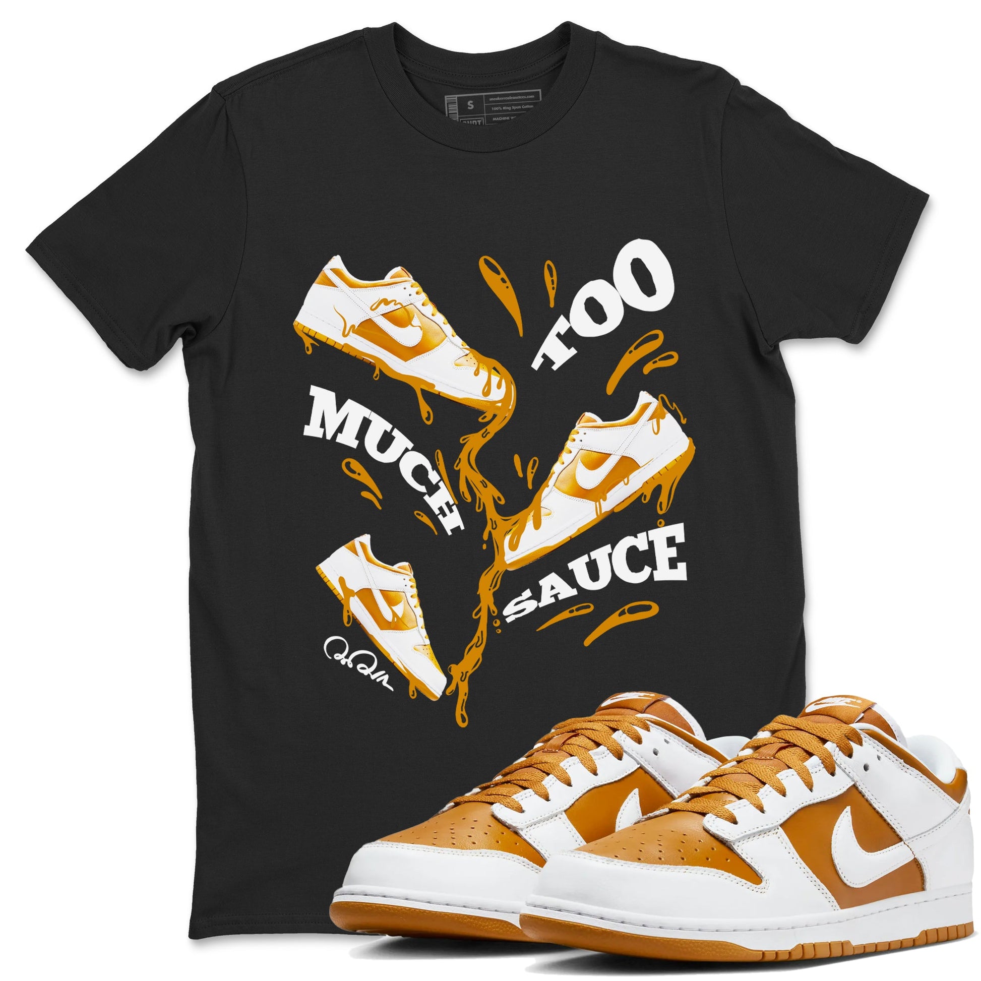 Dunk Dark Curry shirt to match jordans Too Much Sauce sneaker tees AJ1 Low Dark Curry SNRT Sneaker Release Tees unisex cotton Black 1 crew neck shirt