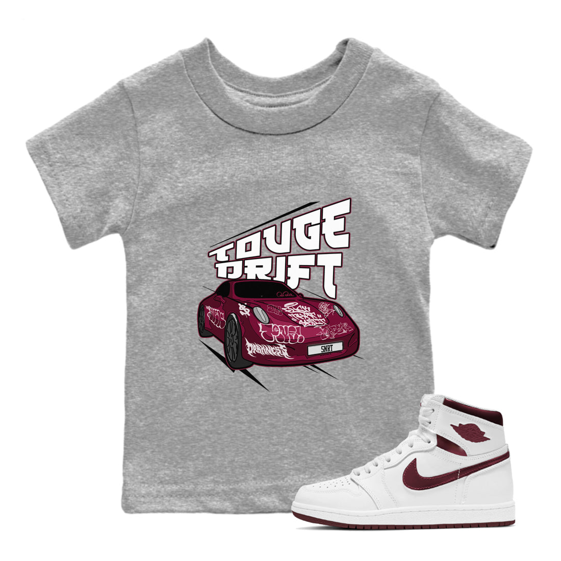 Air Jordan 1 Metallic Burgundy shirt to match jordans Touge Drift sneaker tees AJ1 Metallic Burgundy SNRT Sneaker Release Tees Baby Toddler Heather Grey 1 T-Shirt