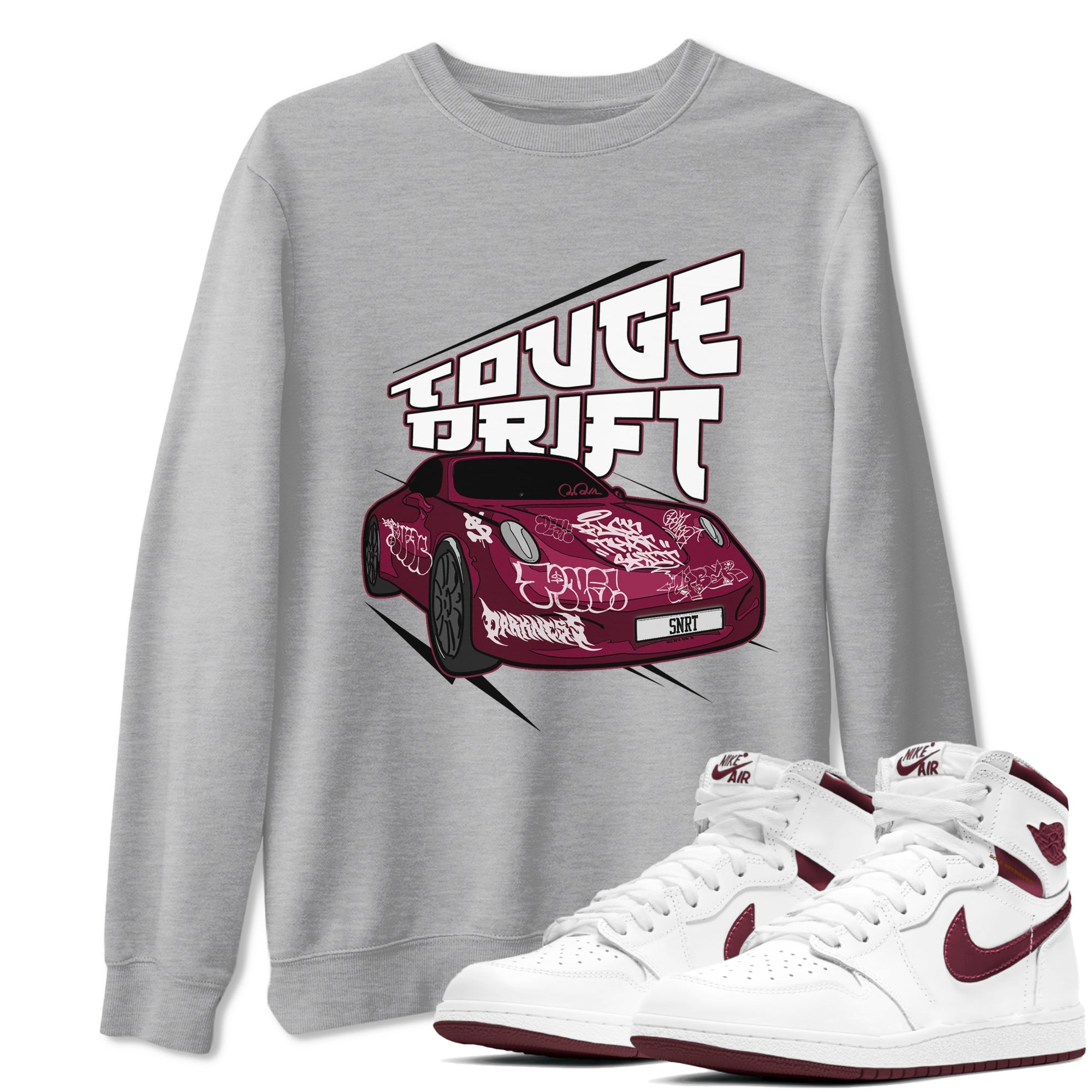 Air Jordan 1 Metallic Burgundy shirt to match jordans Touge Drift sneaker tees AJ1 Metallic Burgundy SNRT Sneaker Release Tees Unisex Heather Grey 1 T-Shirt