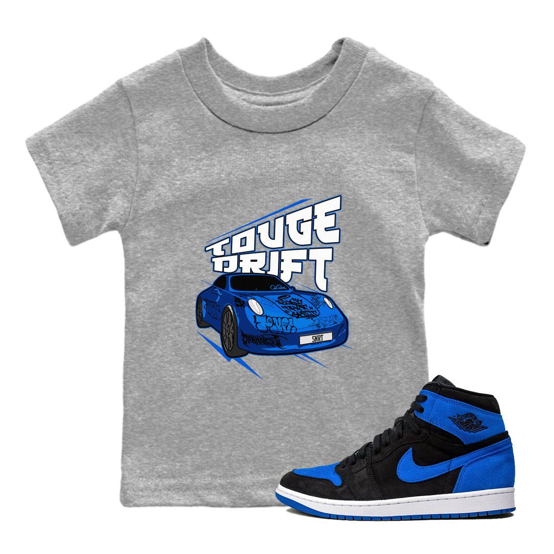 Air Jordan 1 Royal Imagined shirt to match jordans Touge Drift sneaker tees AJ1 Royal Imagined SNRT Sneaker Release Tees Baby Toddler Heather Grey 1 T-Shirt