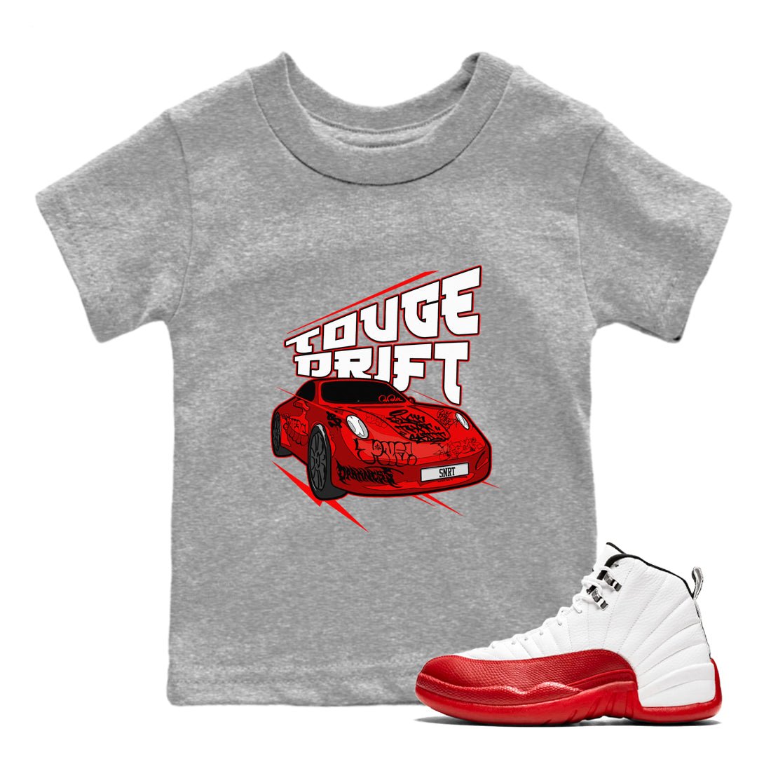 Air Jordan 12 Cherry shirt to match jordans Touge Drift sneaker tees AJ12 Cherry SNRT Sneaker Release Tees Baby Toddler Heather Grey 1 T-Shirt