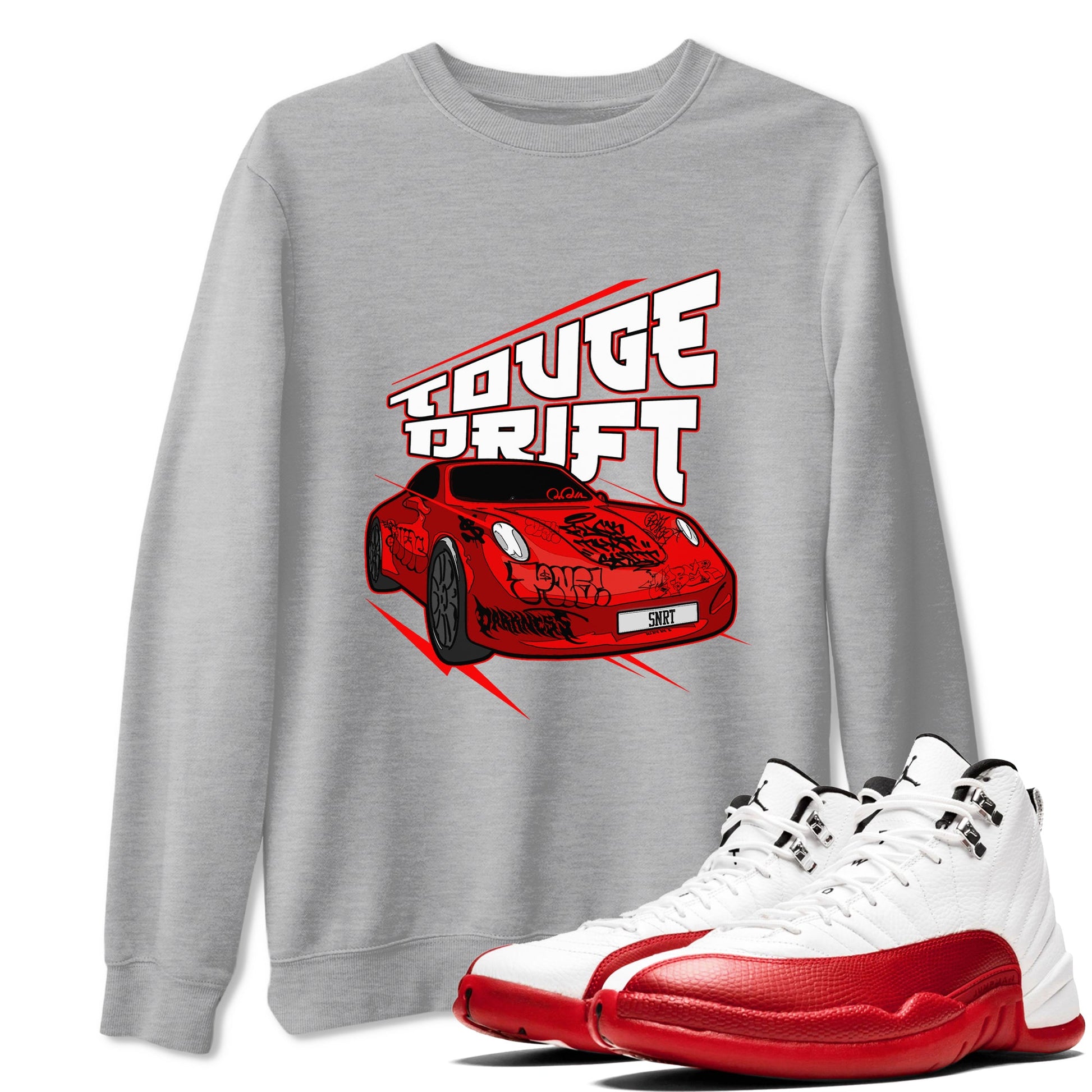 Air Jordan 12 Cherry shirt to match jordans Touge Drift sneaker tees AJ12 Cherry SNRT Sneaker Release Tees Unisex Heather Grey 1 T-Shirt