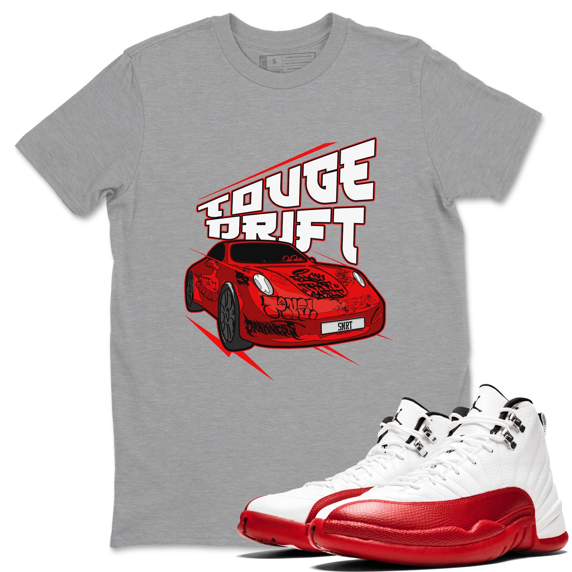 Air Jordan 12 Cherry shirt to match jordans Touge Drift sneaker tees AJ12 Cherry SNRT Sneaker Release Tees Unisex Heather Grey 1 T-Shirt