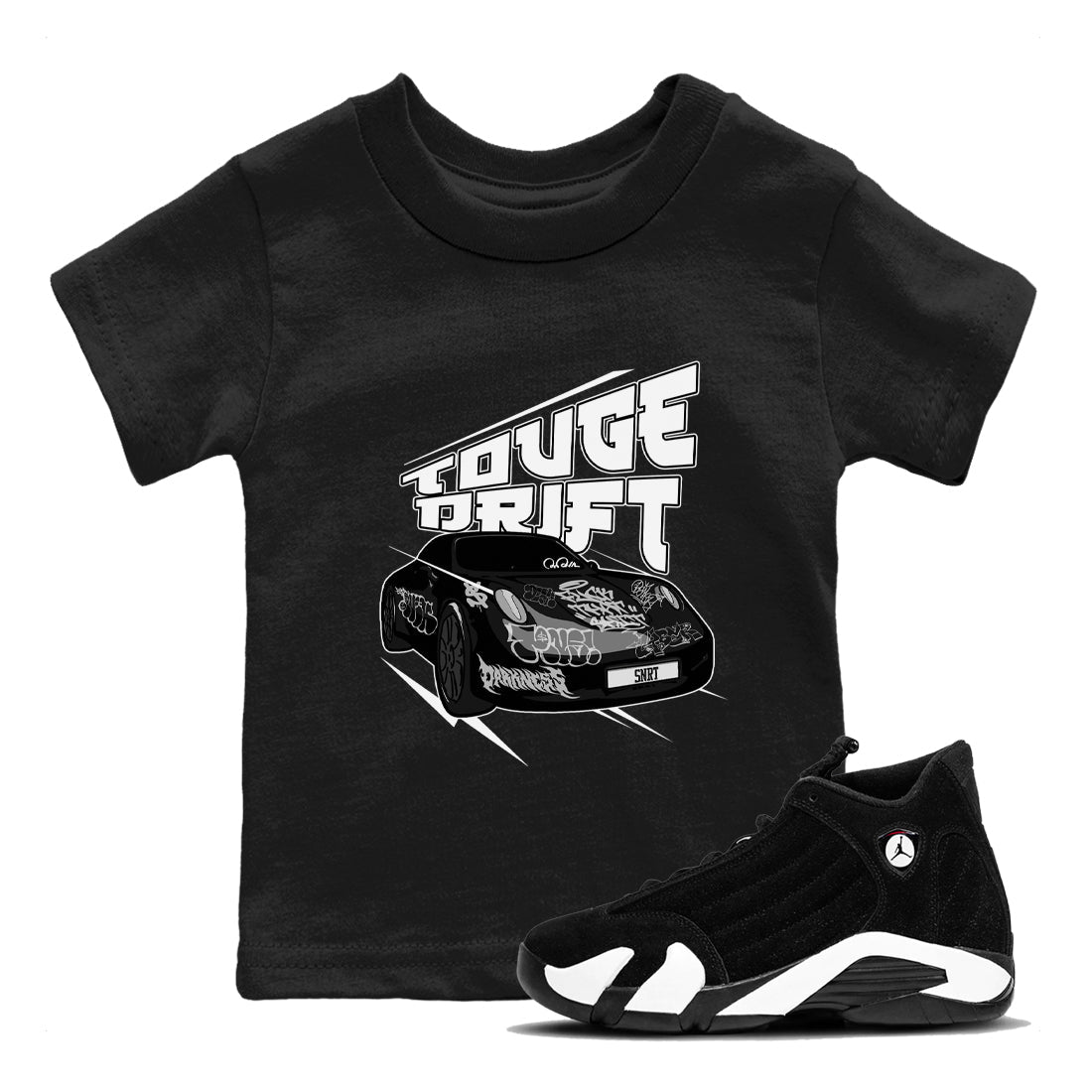 14s Panda shirt to match jordans Touge Drift sneaker tees Air Jordan 14 Panda SNRT Sneaker Release Tees Baby Toddler Black 1 T-Shirt