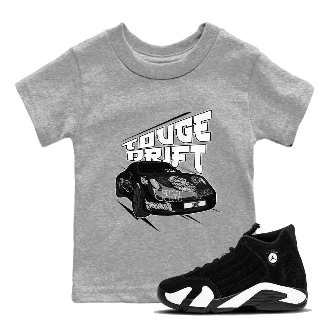 14s Panda shirt to match jordans Touge Drift sneaker tees Air Jordan 14 Panda SNRT Sneaker Release Tees Baby Toddler Heather Grey 1 T-Shirt