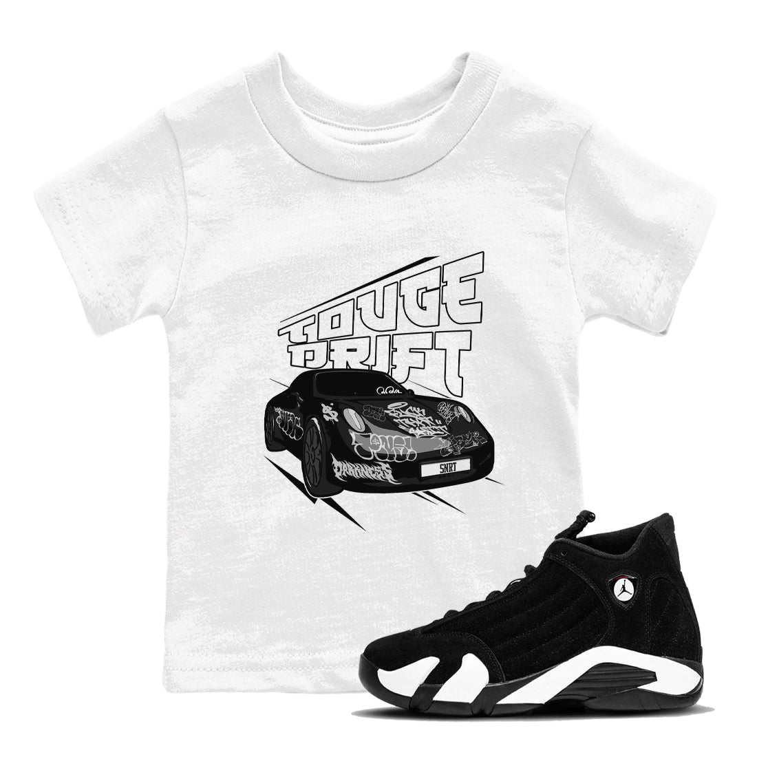 14s Panda shirt to match jordans Touge Drift sneaker tees Air Jordan 14 Panda SNRT Sneaker Release Tees Baby Toddler White 1 T-Shirt