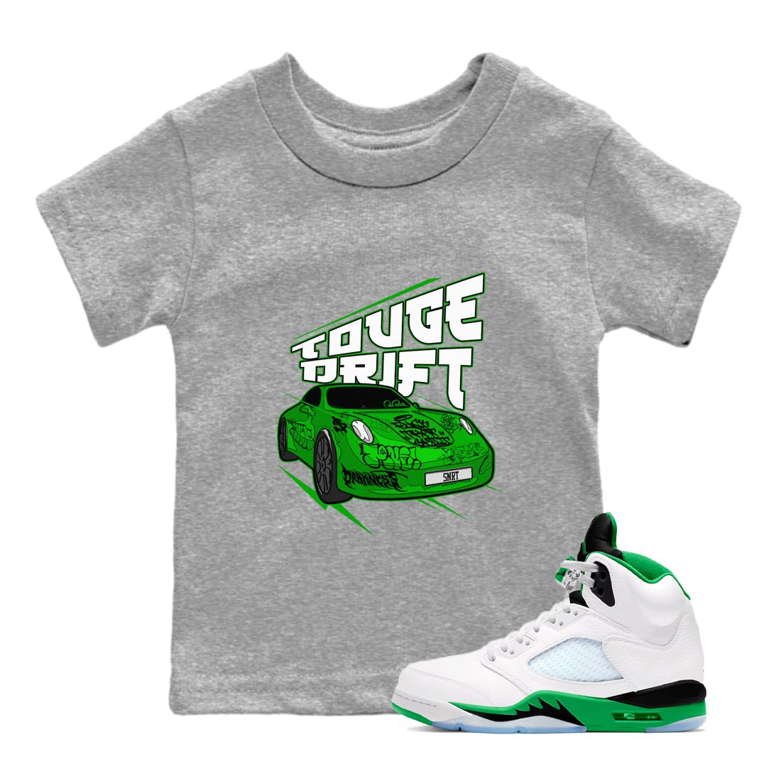 Air Jordan 5 Lucky Green shirt to match jordans Touge Drift sneaker tees AJ5 Lucky Green SNRT Sneaker Release Tees Baby Toddler Heather Grey 1 T-Shirt