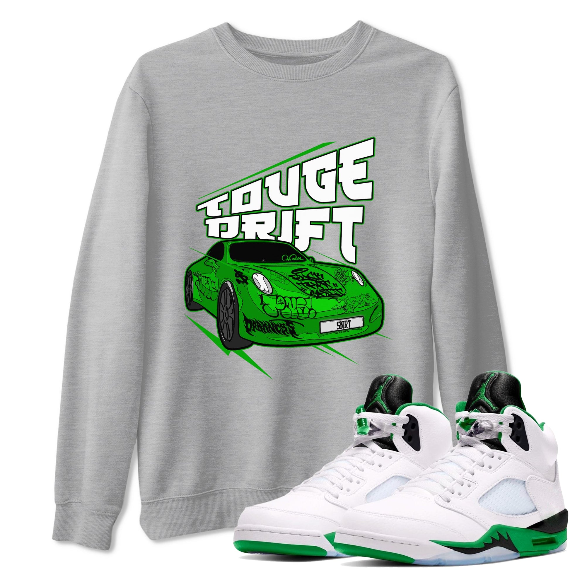 Air Jordan 5 Lucky Green shirt to match jordans Touge Drift sneaker tees AJ5 Lucky Green SNRT Sneaker Release Tees Unisex Heather Grey 1 T-Shirt
