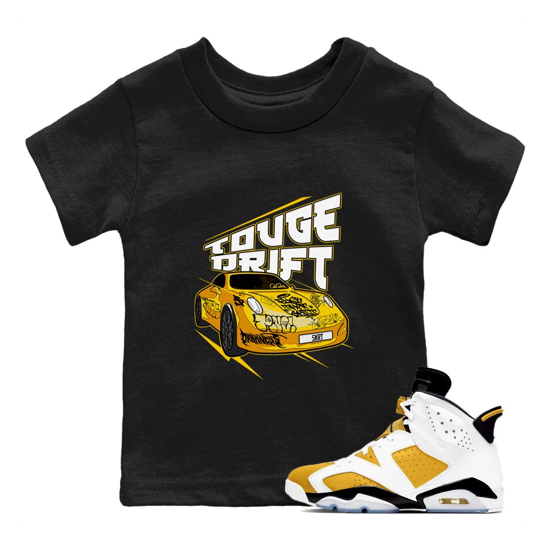 Air Jordan 6 Yellow Ochre shirt to match jordans Touge Drift sneaker tees AJ6 Yellow Ochre SNRT Sneaker Release Tees Baby Toddler Black 1 T-Shirt