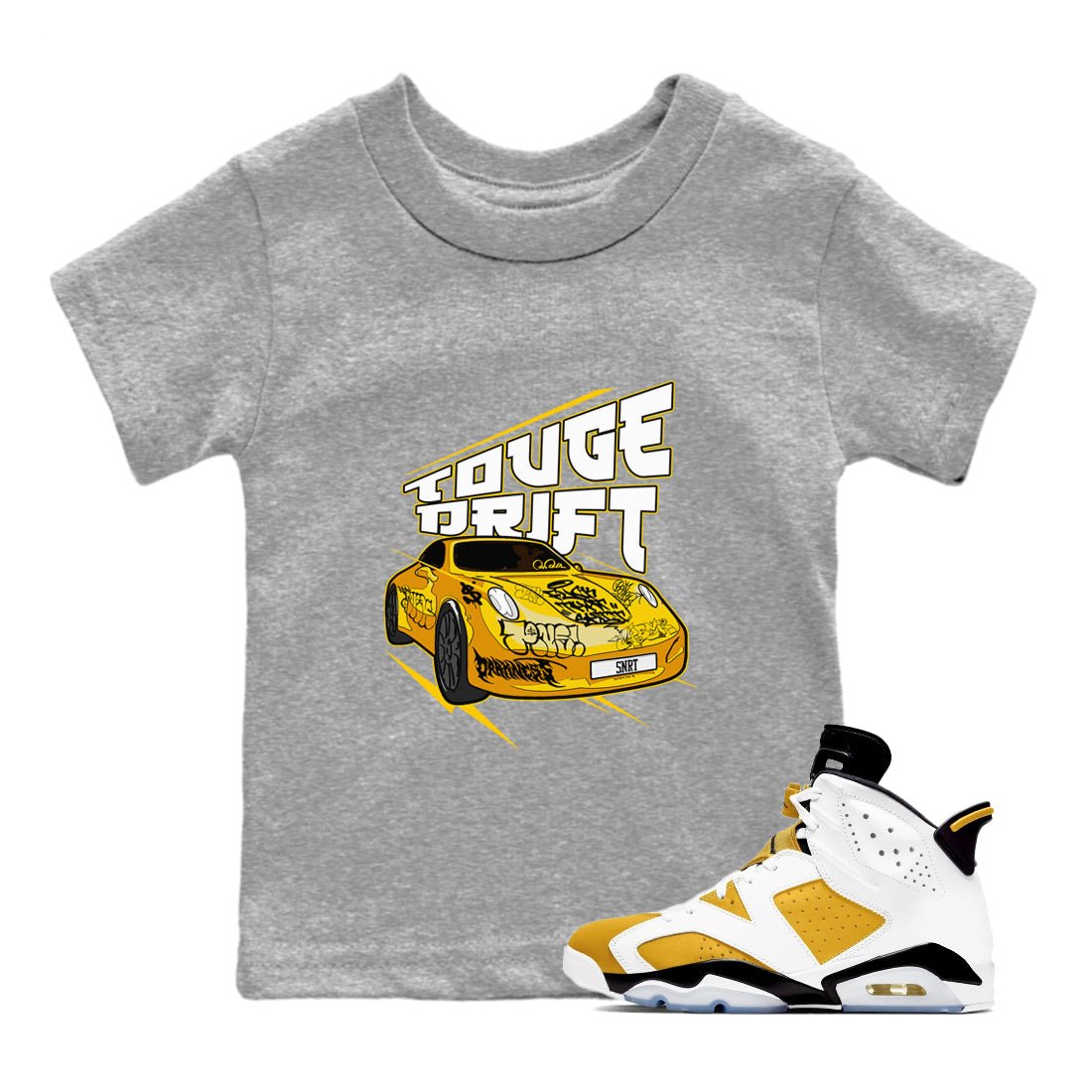 Air Jordan 6 Yellow Ochre shirt to match jordans Touge Drift sneaker tees AJ6 Yellow Ochre SNRT Sneaker Release Tees Baby Toddler Heather Grey 1 T-Shirt