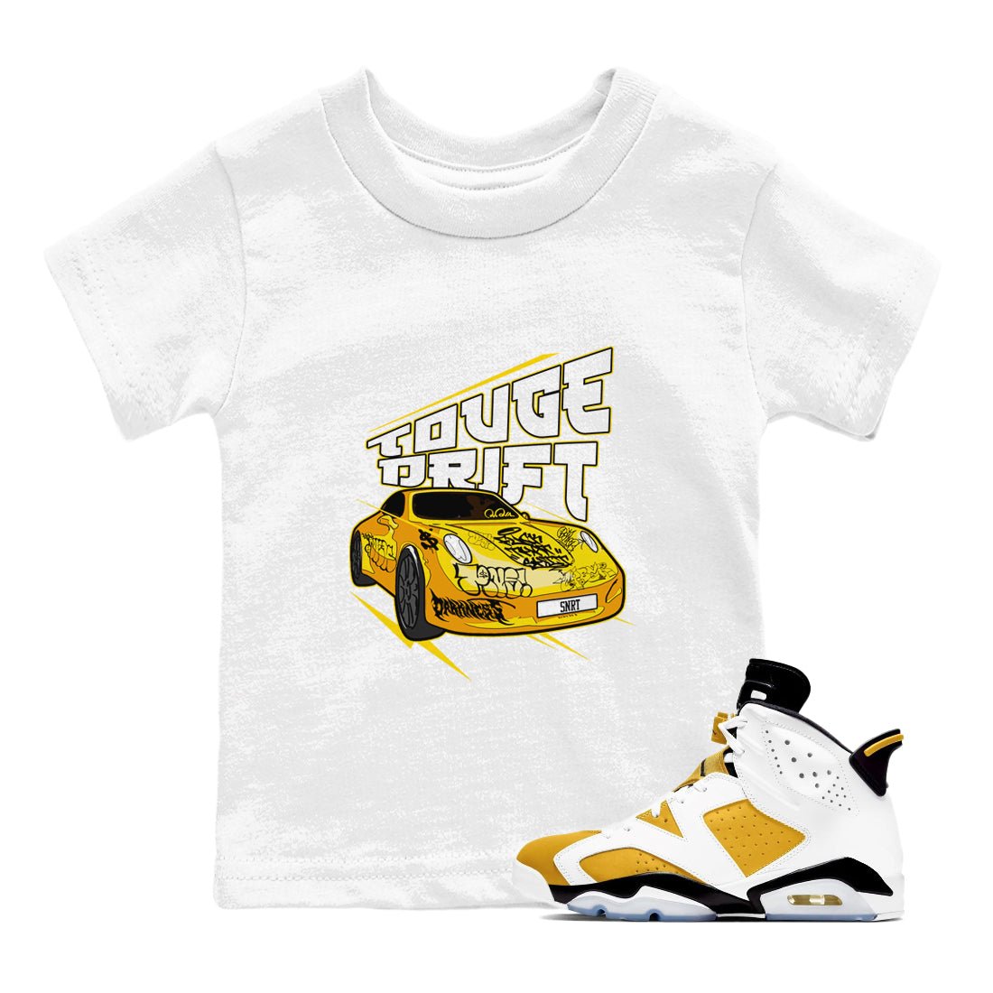 Air Jordan 6 Yellow Ochre shirt to match jordans Touge Drift sneaker tees AJ6 Yellow Ochre SNRT Sneaker Release Tees Baby Toddler White 1 T-Shirt