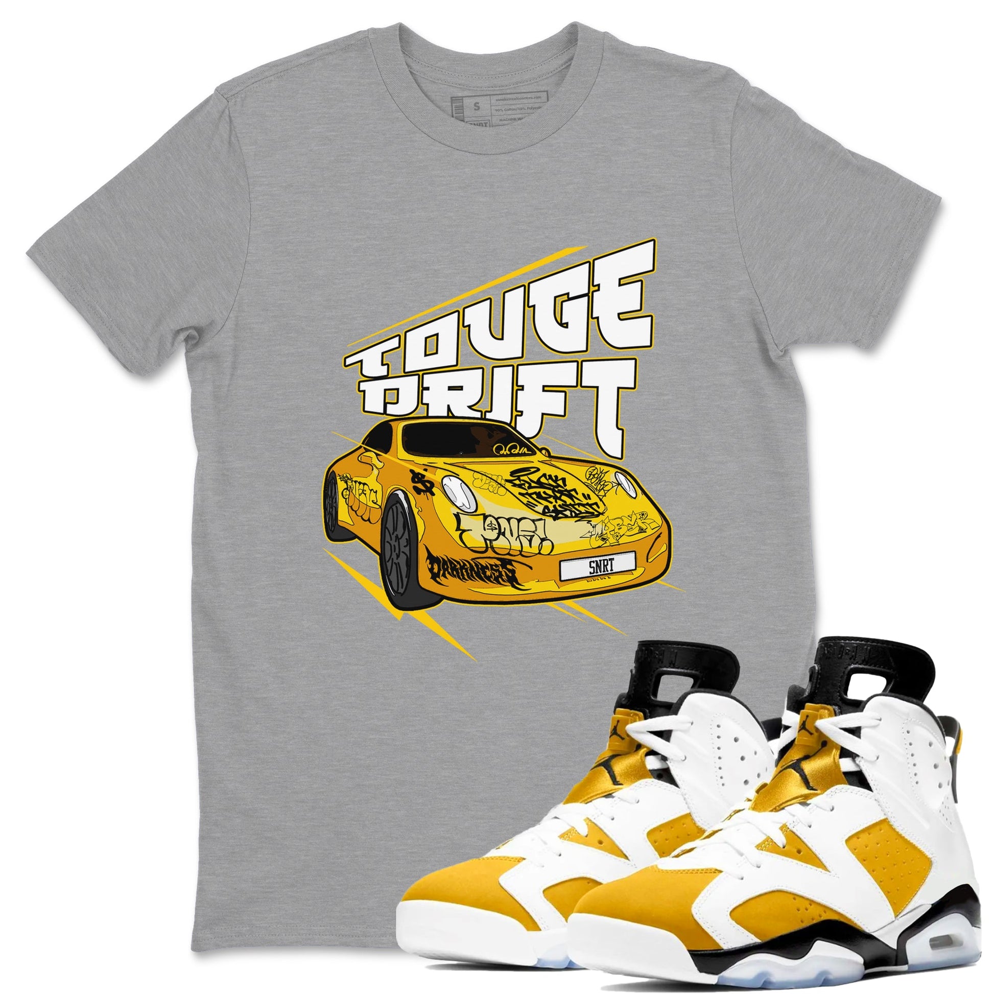 Air Jordan 6 Yellow Ochre shirt to match jordans Touge Drift sneaker tees AJ6 Yellow Ochre SNRT Sneaker Release Tees Unisex Heather Grey 1 T-Shirt
