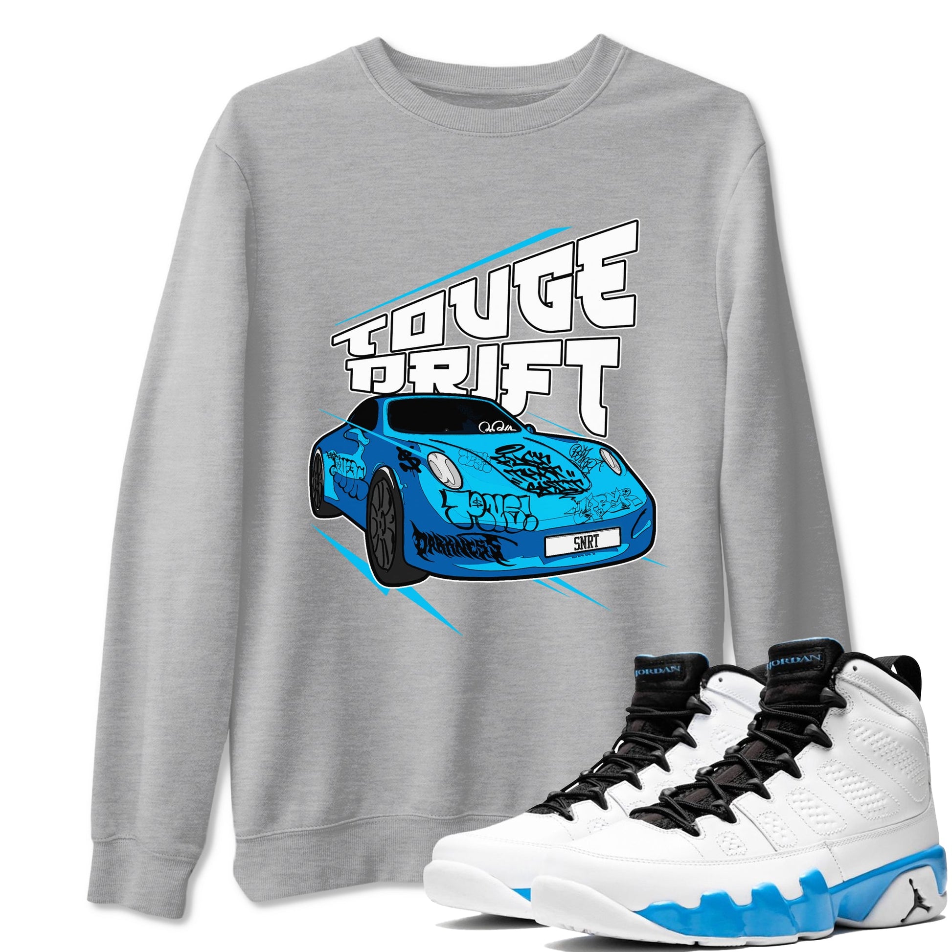 9s Powder Blue shirt to match jordans Touge Drift sneaker tees Air Jordan 9 Powder Blue SNRT Sneaker Release Tees unisex cotton Heather Grey 1 crew neck shirt
