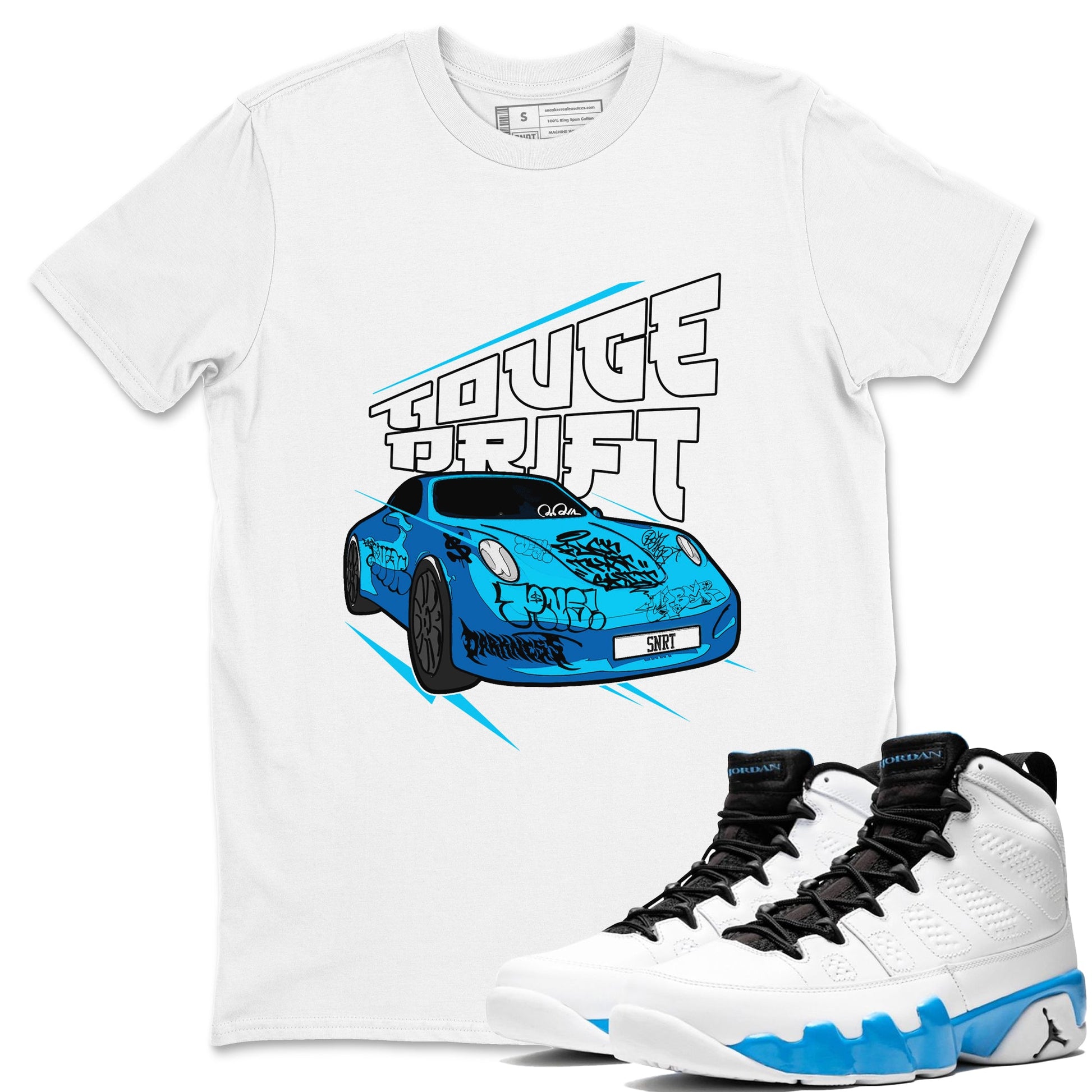 9s Powder Blue shirt to match jordans Touge Drift sneaker tees Air Jordan 9 Powder Blue SNRT Sneaker Release Tees unisex cotton White 1 crew neck shirt