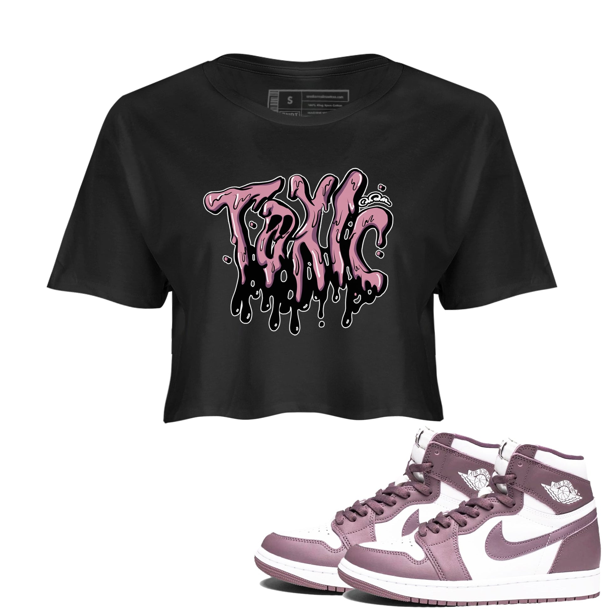 Air Jordan 1 Mauve shirt to match jordans Toxic sneaker tees AJ1Mauve SNRT Sneaker Release Tees Black 1 Crop T-Shirt