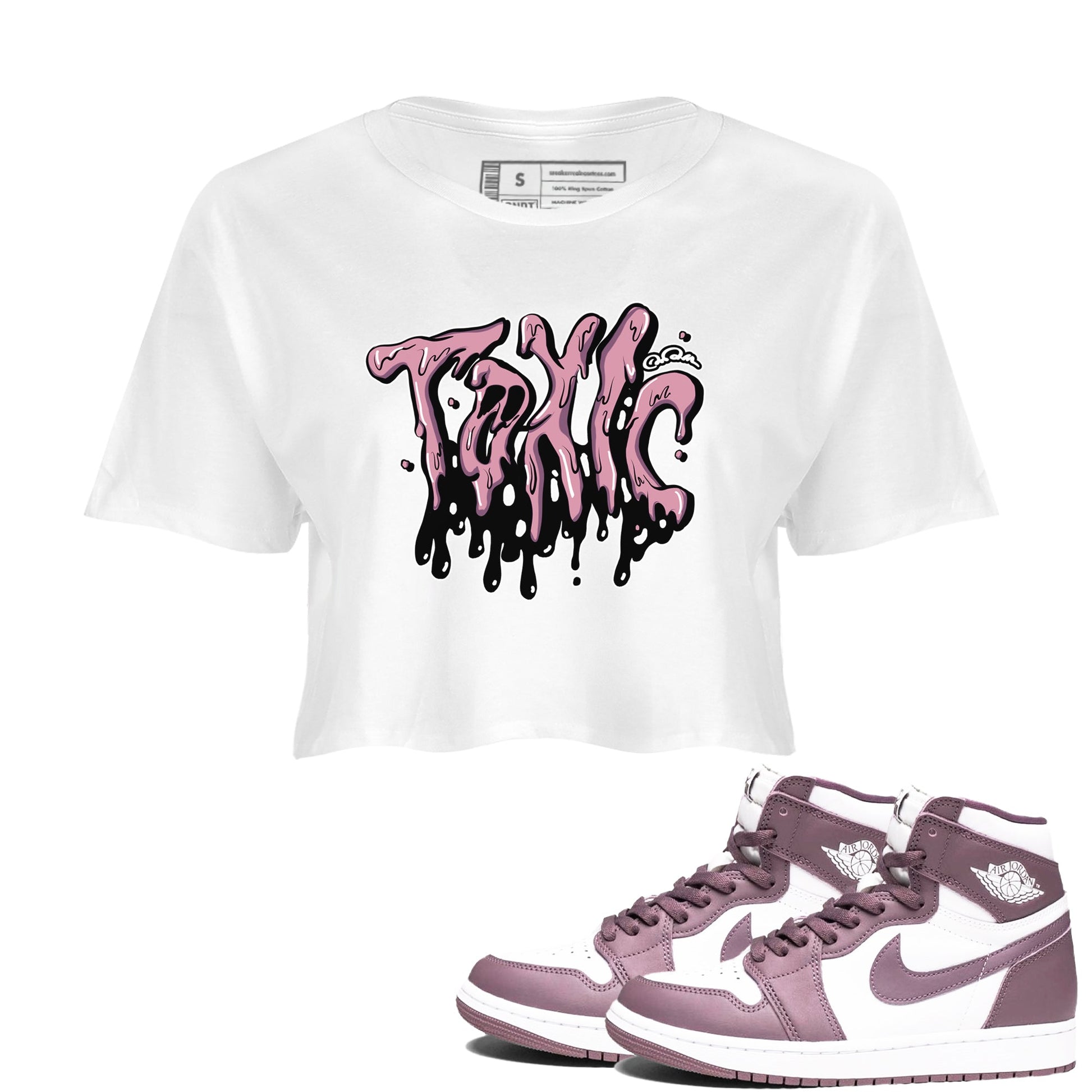 Air Jordan 1 Mauve shirt to match jordans Toxic sneaker tees AJ1Mauve SNRT Sneaker Release Tees White 1 Crop T-Shirt