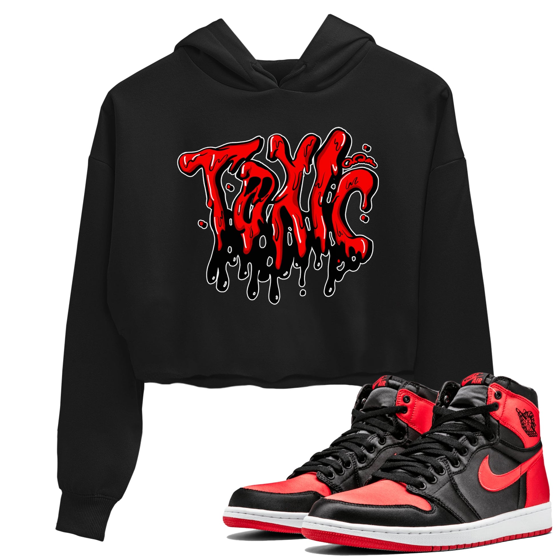 Air Jordan 1 Satin Bred shirt to match jordans Toxic sneaker tees AJ1Satin Bred SNRT Sneaker Release Tees Black 1 Crop T-Shirt