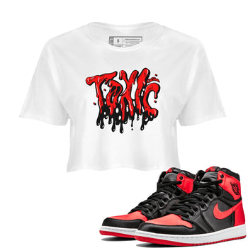 Air Jordan 1 Satin Bred shirt to match jordans Toxic sneaker tees AJ1Satin Bred SNRT Sneaker Release Tees White 1 Crop T-Shirt
