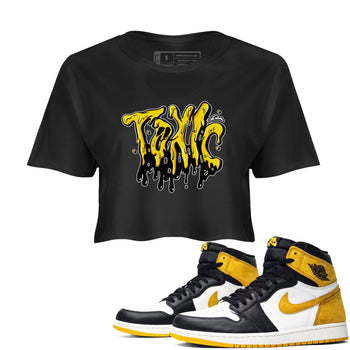 1s Yellow Ochre shirt to match jordans Toxic sneaker tees Air Jordan 1 Yellow Ochre SNRT Sneaker Release Tees Black 1 crop length shirt