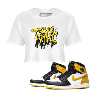1s Yellow Ochre shirt to match jordans Toxic sneaker tees Air Jordan 1 Yellow Ochre SNRT Sneaker Release Tees White 1 crop length shirt