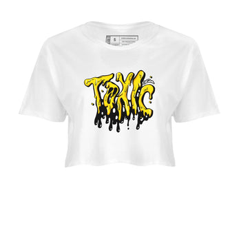 1s Yellow Ochre shirt to match jordans Toxic sneaker tees Air Jordan 1 Yellow Ochre SNRT Sneaker Release Tees White 2 crop length shirt