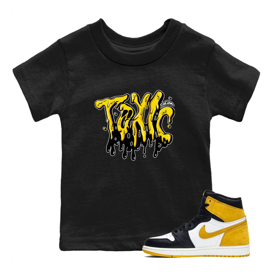 1s Yellow Ochre shirt to match jordans Toxic sneaker tees Air Jordan 1 Yellow Ochre SNRT sneaker release tees baby toddler Black 1 cotton Shirt