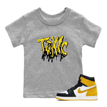 1s Yellow Ochre shirt to match jordans Toxic sneaker tees Air Jordan 1 Yellow Ochre SNRT sneaker release tees baby toddler Heather Grey 1 cotton Shirt