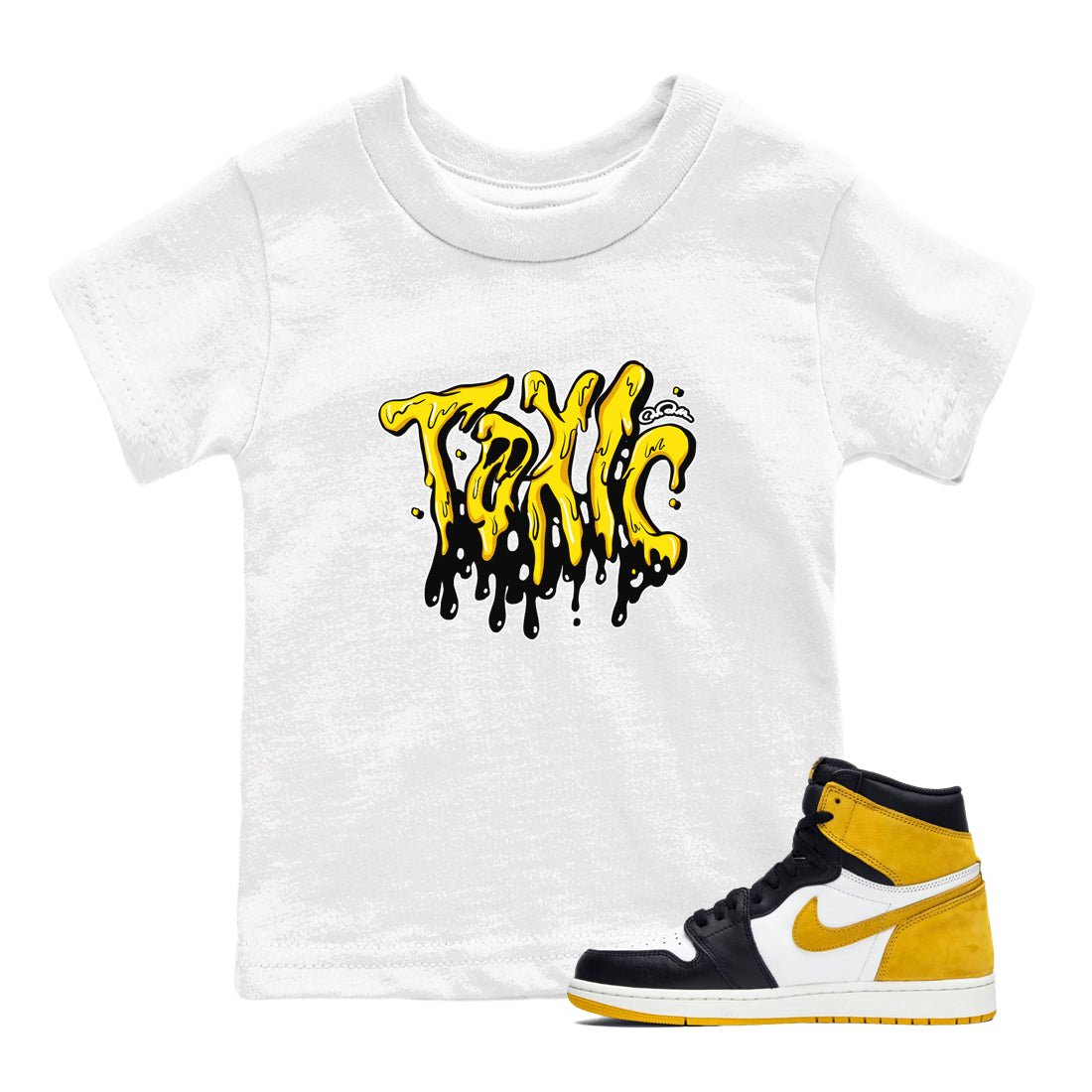 1s Yellow Ochre shirt to match jordans Toxic sneaker tees Air Jordan 1 Yellow Ochre SNRT sneaker release tees baby toddler White 1 cotton Shirt