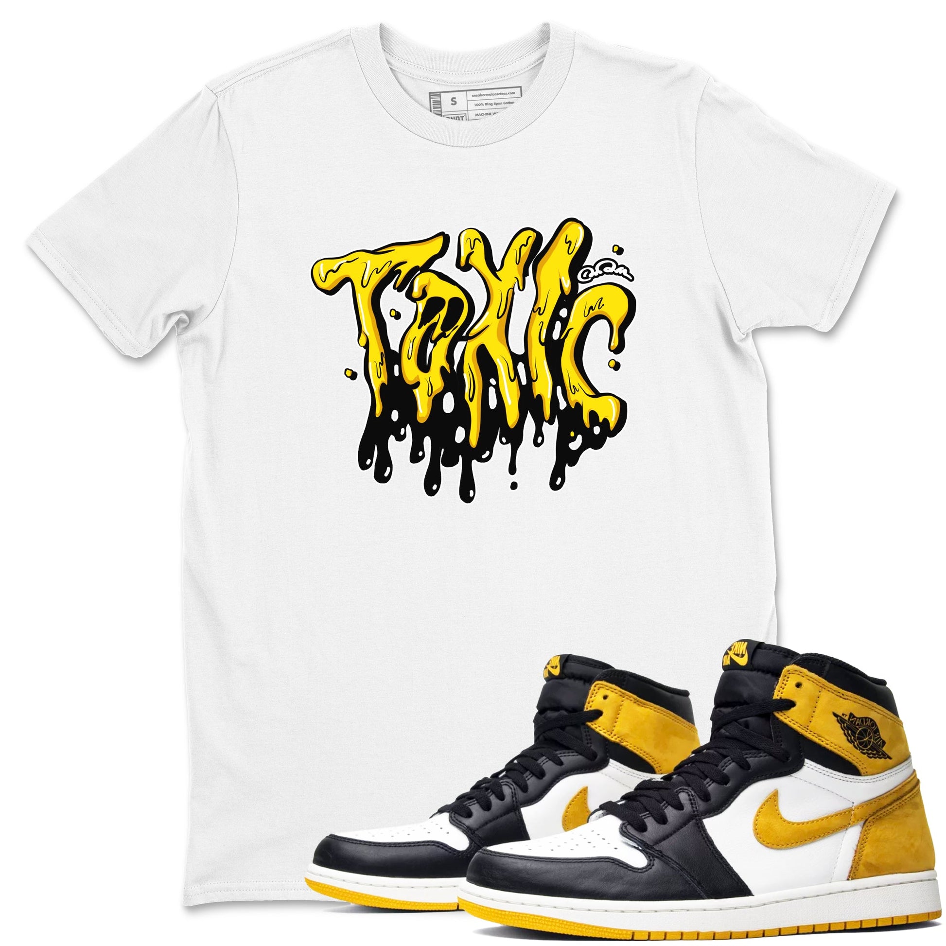 1s Yellow Ochre shirt to match jordans Toxic sneaker tees Air Jordan 1 Yellow Ochre SNRT Sneaker Release Tees unisex cotton White 1 crew neck shirt