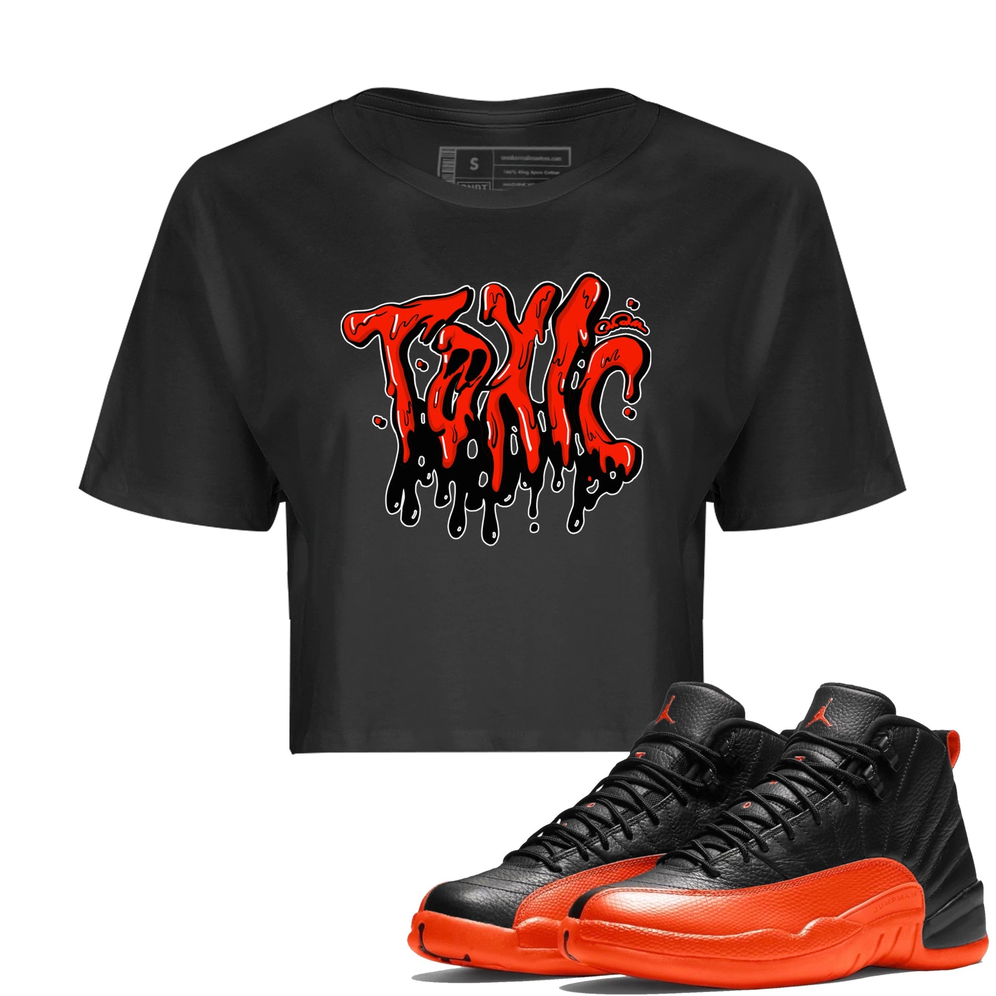 Air Jordan 12 Brilliant Orange Sneaker Match Tees Toxic Sneaker Tees AJ12 Brilliant Orange Sneaker Release Tees Women's Shirts Black 1