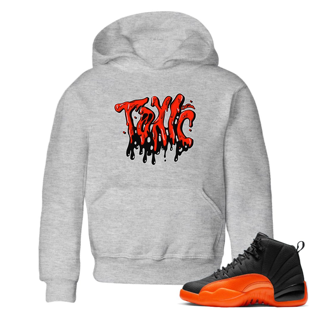Air Jordan 12 Brilliant Orange Sneaker Match Tees Toxic Sneaker Tees AJ12 Brilliant Orange Sneaker Release Tees Kids Shirts Heather Grey 1