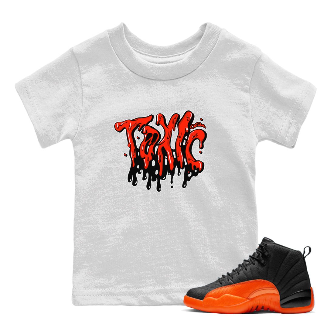 Air Jordan 12 Brilliant Orange Sneaker Match Tees Toxic Sneaker Tees AJ12 Brilliant Orange Sneaker Release Tees Kids Shirts White 1