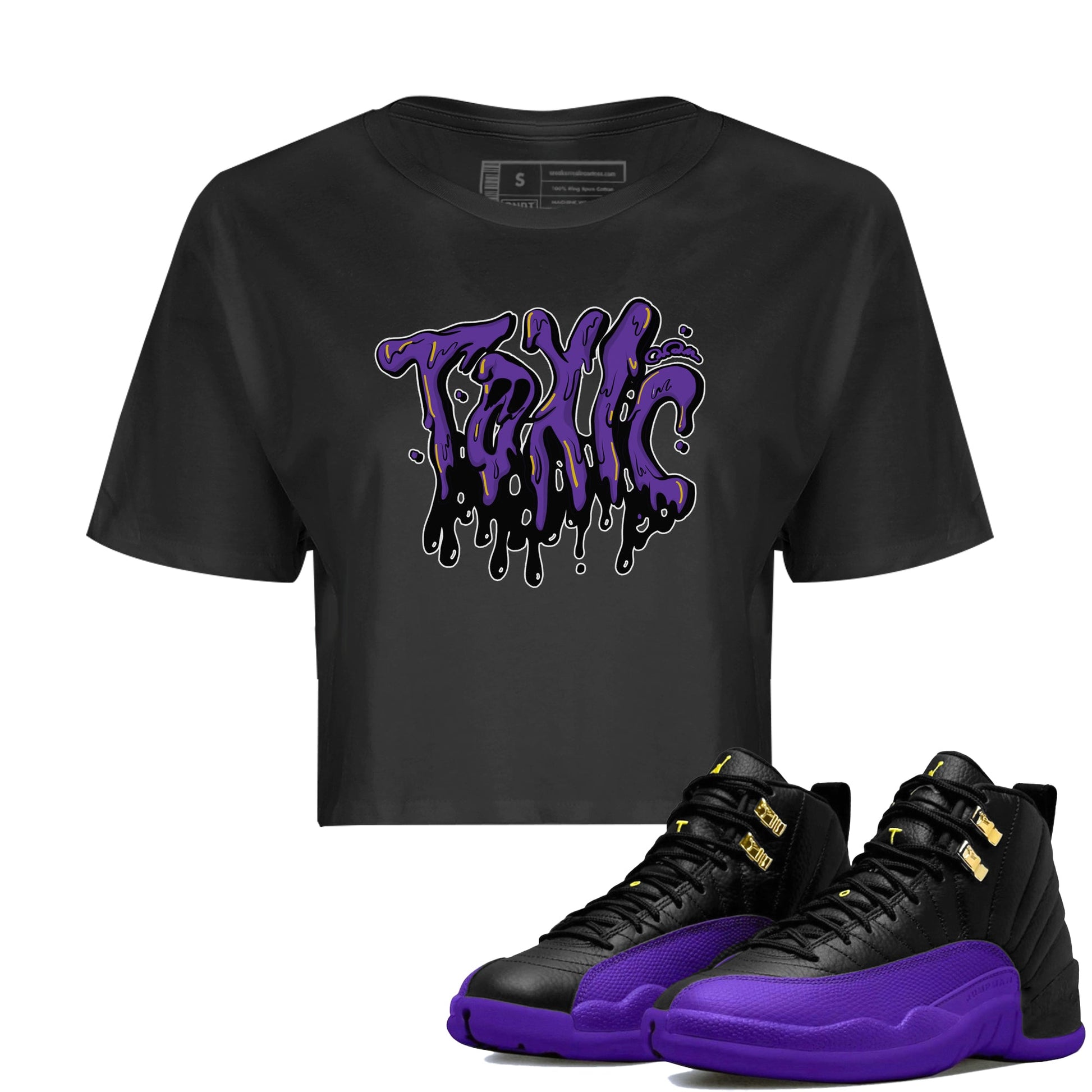 Air Jordan 12 Field Purple Sneaker Match Tees Toxic Sneaker Tees AJJordan 12 Lakers Sneaker Release Tees Women's Shirts Black 1