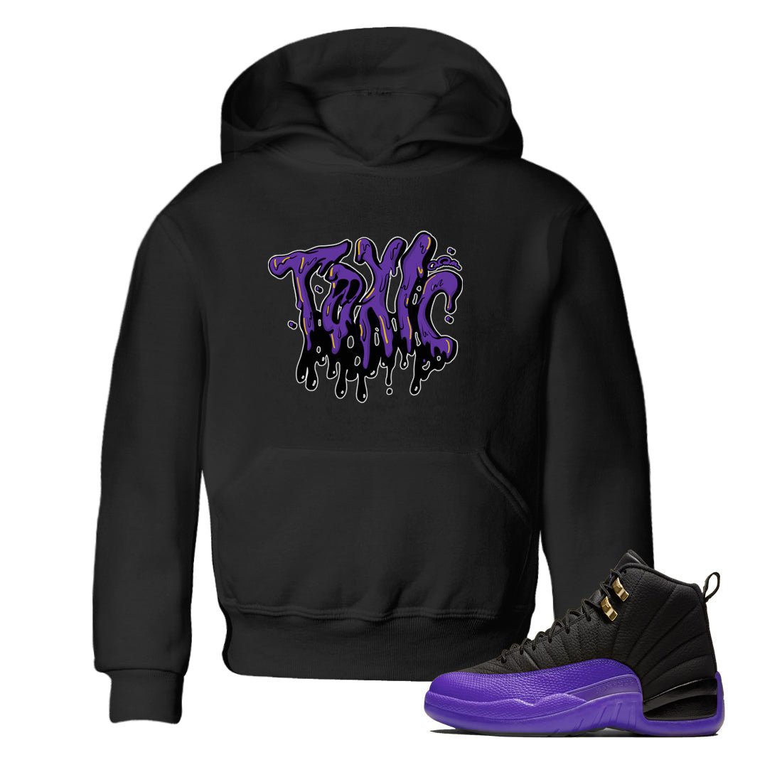 Air Jordan 12 Field Purple Sneaker Match Tees Toxic Sneaker Tees AJJordan 12 Lakers Sneaker Release Tees Kids Shirts Black 1