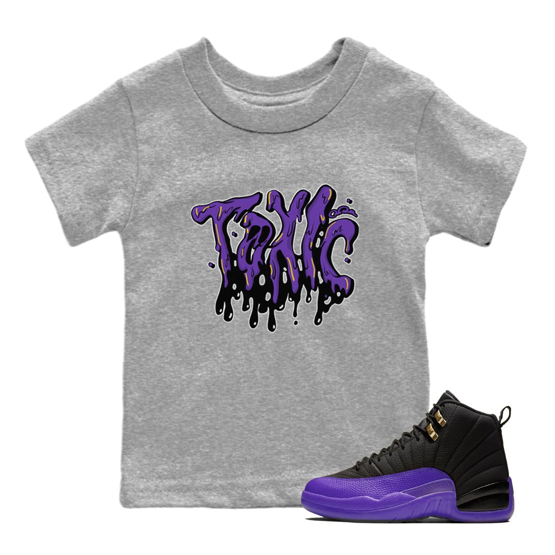 Air Jordan 12 Field Purple Sneaker Match Tees Toxic Sneaker Tees AJJordan 12 Lakers Sneaker Release Tees Kids Shirts Heather Grey 1