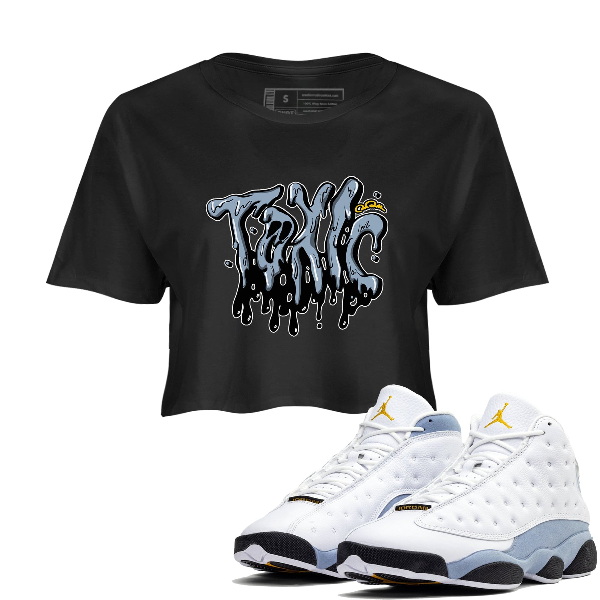 Air Jordan 13 Blue Grey shirt to match jordans Toxic sneaker tees AJ13 Blue Grey SNRT Sneaker Release Tees Black 1 crop length shirt
