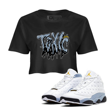 Air Jordan 13 Blue Grey shirt to match jordans Toxic sneaker tees AJ13 Blue Grey SNRT Sneaker Release Tees Black 1 crop length shirt