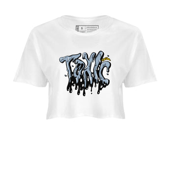 Air Jordan 13 Blue Grey shirt to match jordans Toxic sneaker tees AJ13 Blue Grey SNRT Sneaker Release Tees White 2 crop length shirt
