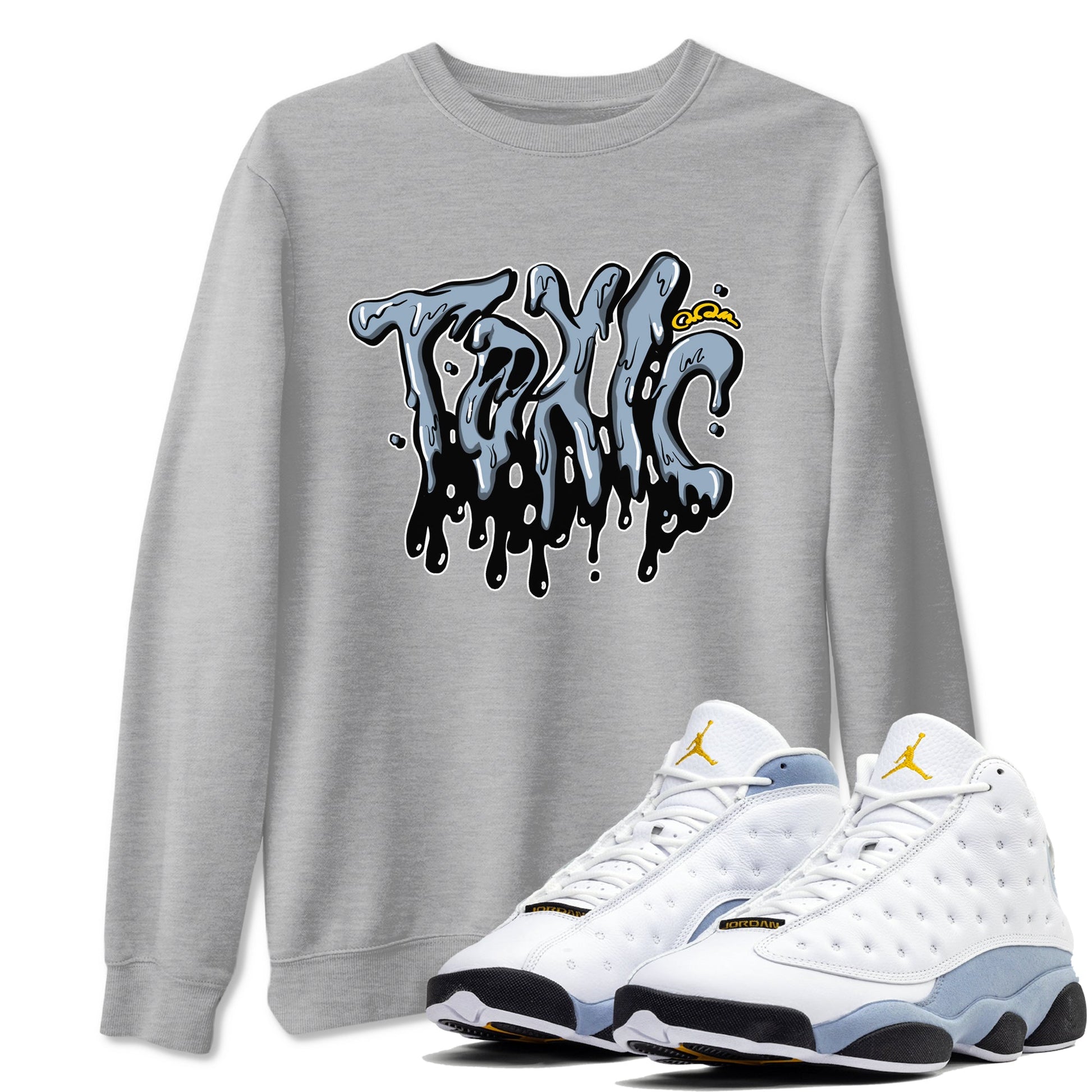 Air Jordan 13 Blue Grey shirt to match jordans Toxic sneaker tees AJ13 Blue Grey SNRT Sneaker Release Tees unisex cotton Heather Grey 1 crew neck shirt