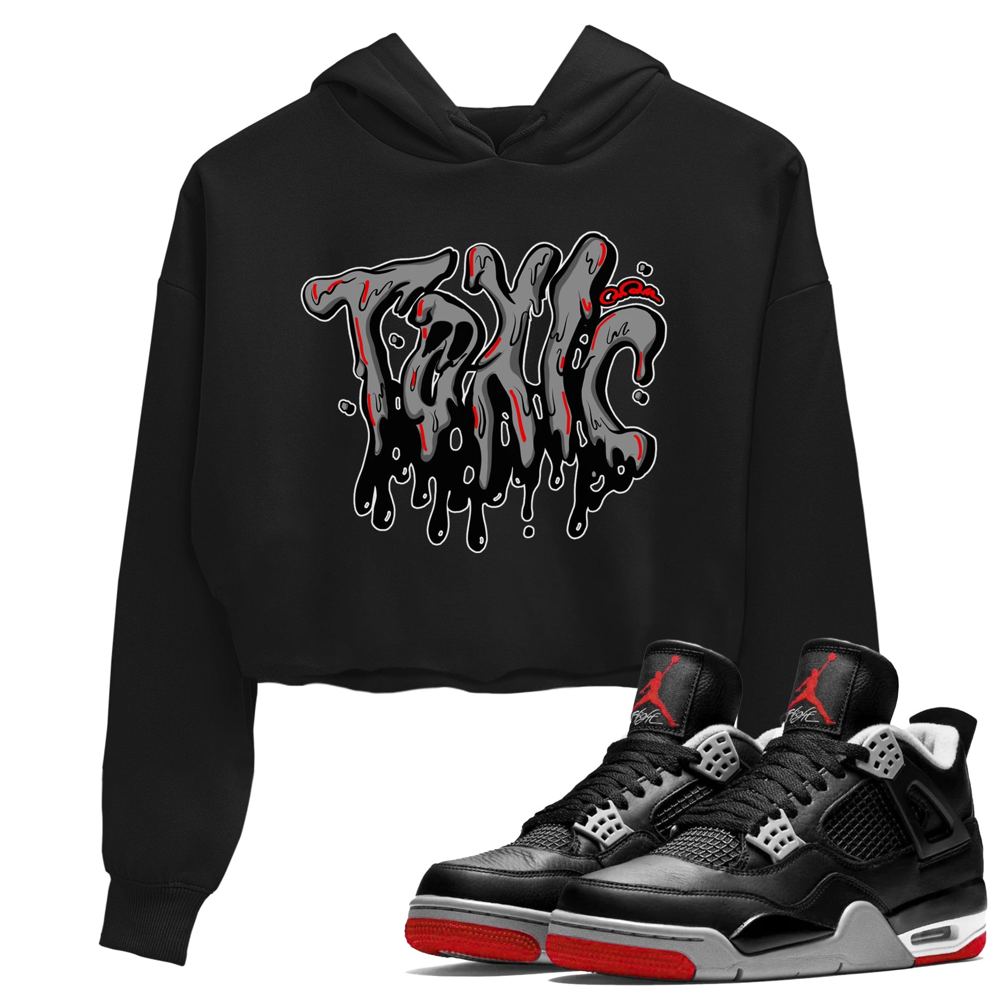 Air Jordan 4 Bred Reimagined shirt to match jordans Toxic sneaker tees AJ4 Bred Reimagined SNRT Sneaker Release Tees Black 1 crop length shirt