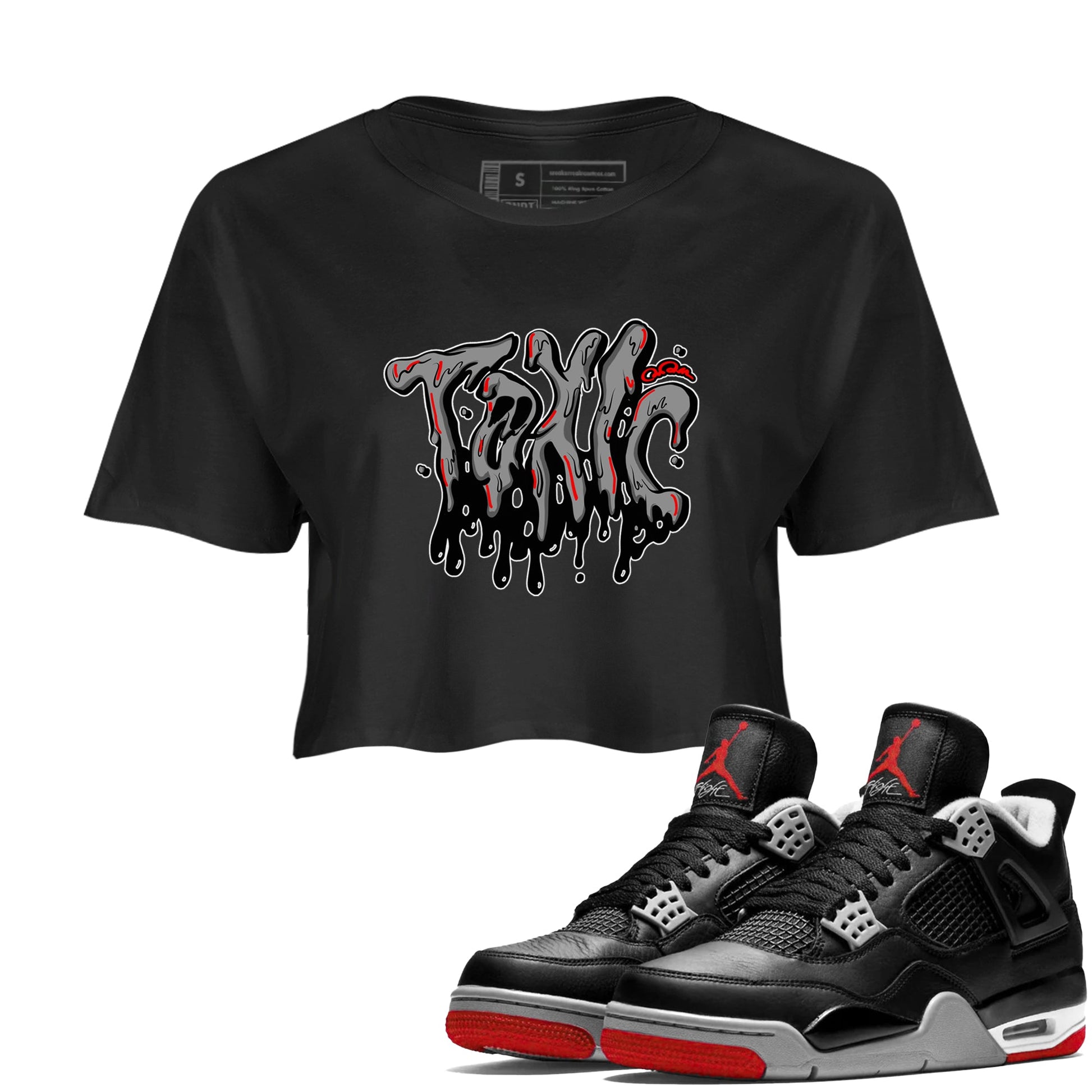 Air Jordan 4 Bred Reimagined shirt to match jordans Toxic sneaker tees AJ4 Bred Reimagined SNRT Sneaker Release Tees Black 1 crop length shirt