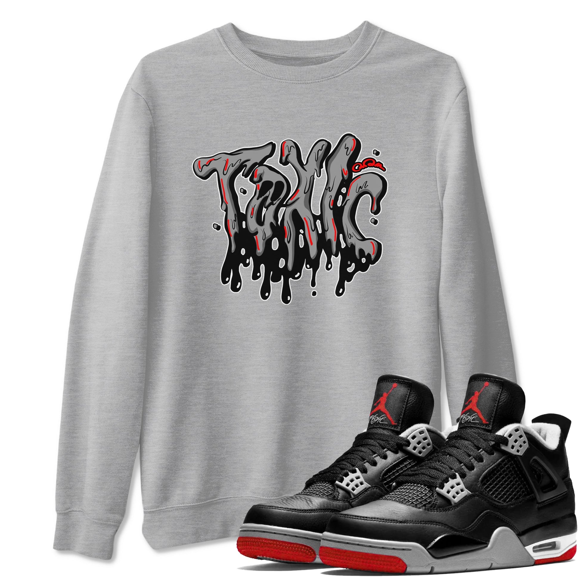 Air Jordan 4 Bred Reimagined shirt to match jordans Toxic sneaker tees AJ4 Bred Reimagined SNRT Sneaker Release Tees unisex cotton Heather Grey 1 crew neck shirt