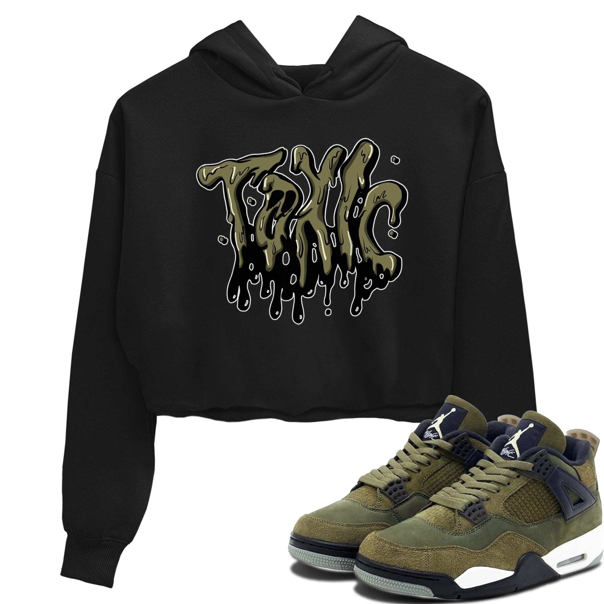 Air Jordan 4 Medium Olive shirt to match jordans Toxic sneaker tees AJ4Medium Olive SNRT Sneaker Release Tees Black 1 Crop T-Shirt