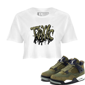 Air Jordan 4 Medium Olive shirt to match jordans Toxic sneaker tees AJ4Medium Olive SNRT Sneaker Release Tees White 1 Crop T-Shirt