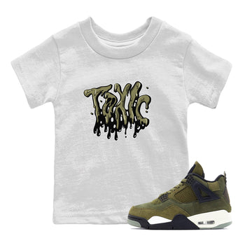 Air Jordan 4 Medium Olive shirt to match jordans Toxic sneaker tees AJ4Medium Olive SNRT Sneaker Release Tees Baby Toddler White 1 T-Shirt