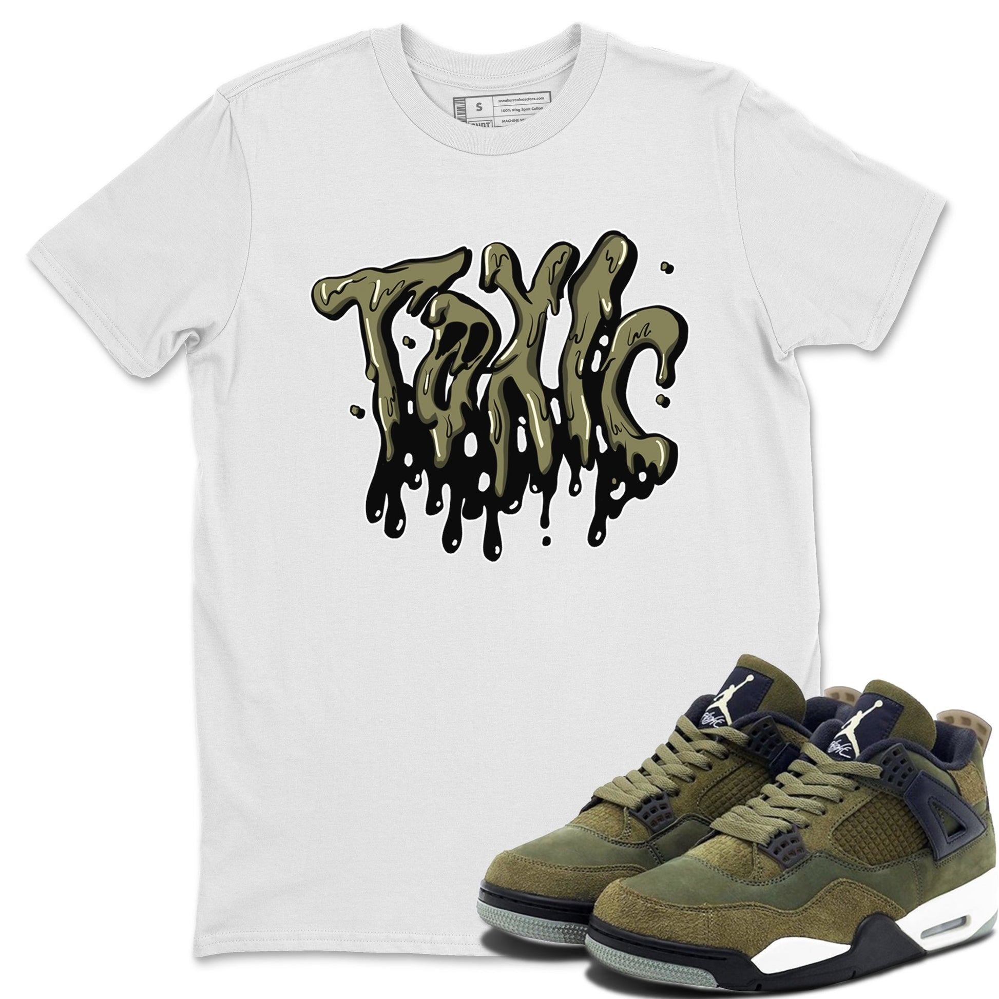 Air Jordan 4 Medium Olive shirt to match jordans Toxic sneaker tees AJ4Medium Olive SNRT Sneaker Release Tees Unisex White 1 T-Shirt