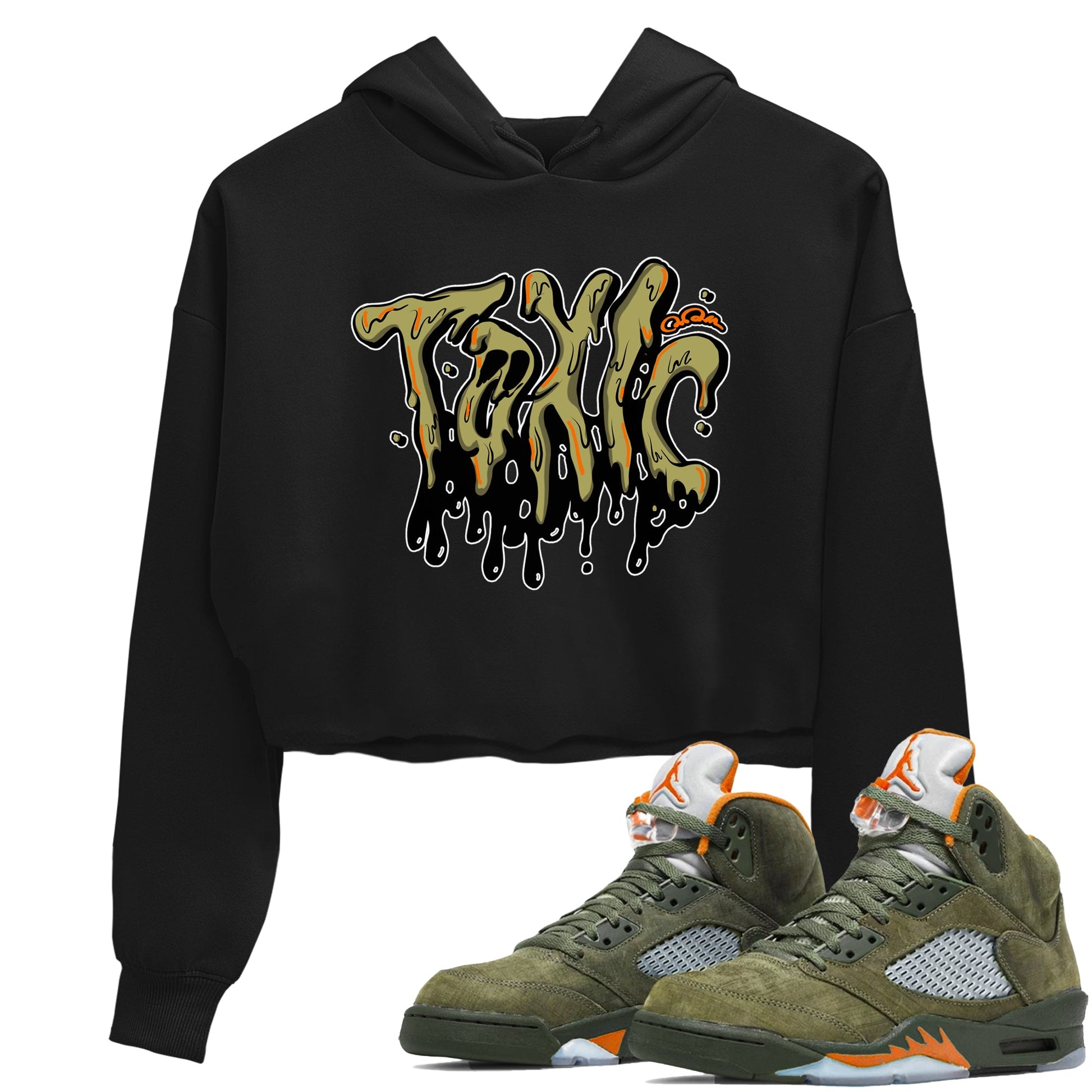 Air Jordan 5 Olive shirt to match jordans Toxic sneaker tees AJ5 Olive SNRT Sneaker Release Tees Black 1 crop length shirt