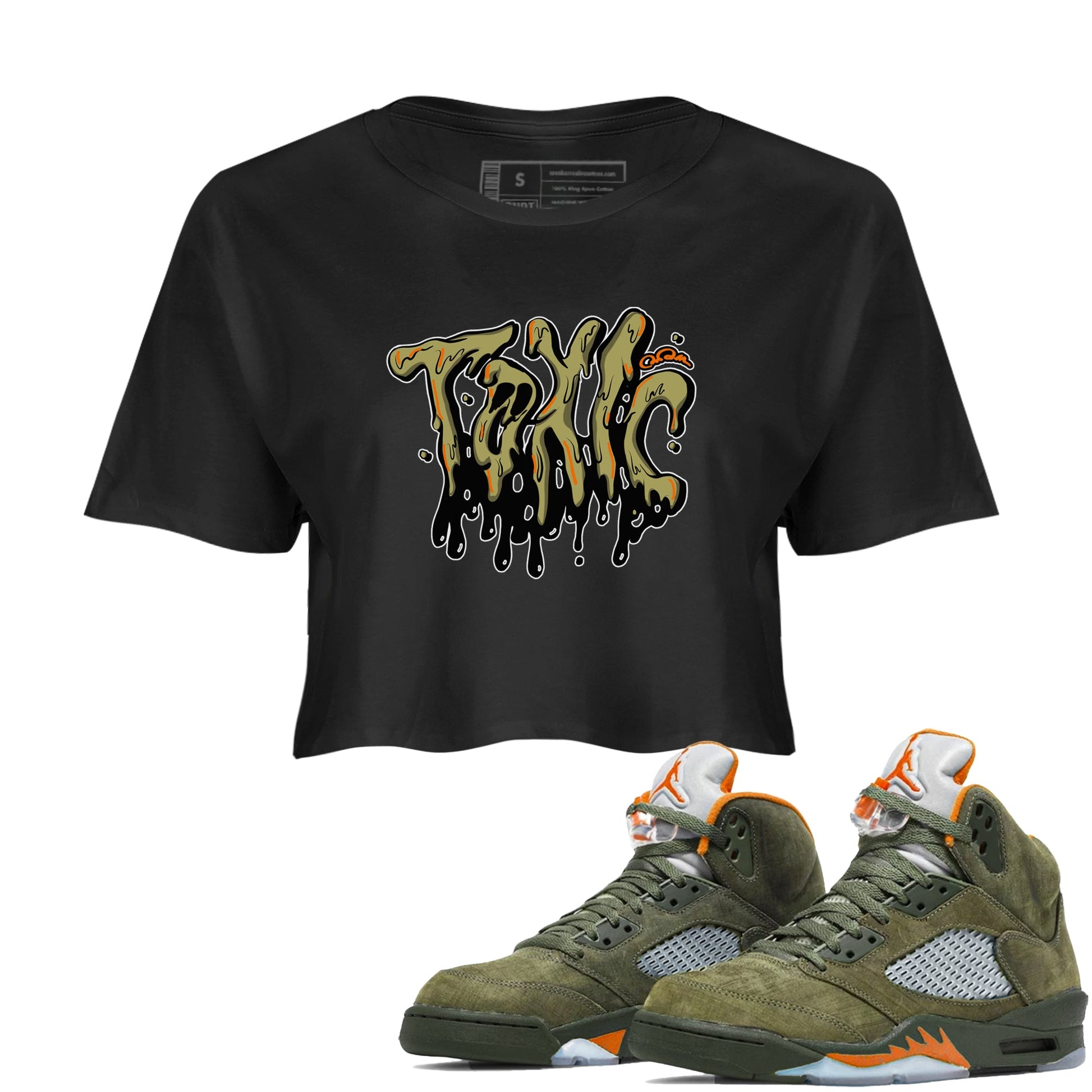 Air Jordan 5 Olive shirt to match jordans Toxic sneaker tees AJ5 Olive SNRT Sneaker Release Tees Black 1 crop length shirt