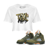 Air Jordan 5 Olive shirt to match jordans Toxic sneaker tees AJ5 Olive SNRT Sneaker Release Tees White 1 crop length shirt