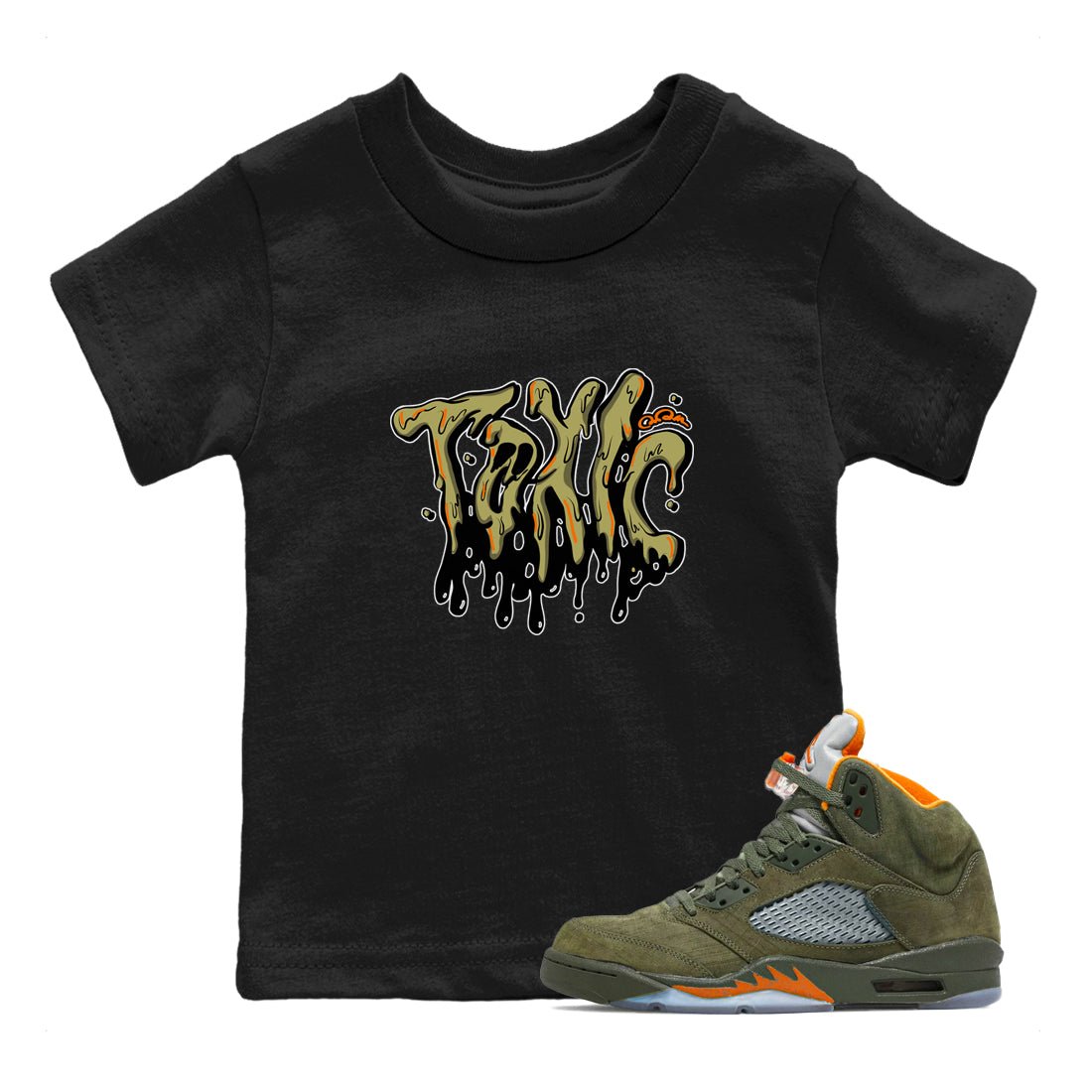 Air Jordan 5 Olive shirt to match jordans Toxic sneaker tees AJ5 Olive SNRT sneaker release tees baby toddler Black 1 cotton Shirt